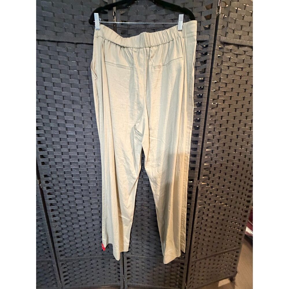 Vince Linen Blend Wide Leg Pull-On Pants Oatmeal Beige Size Large NWT